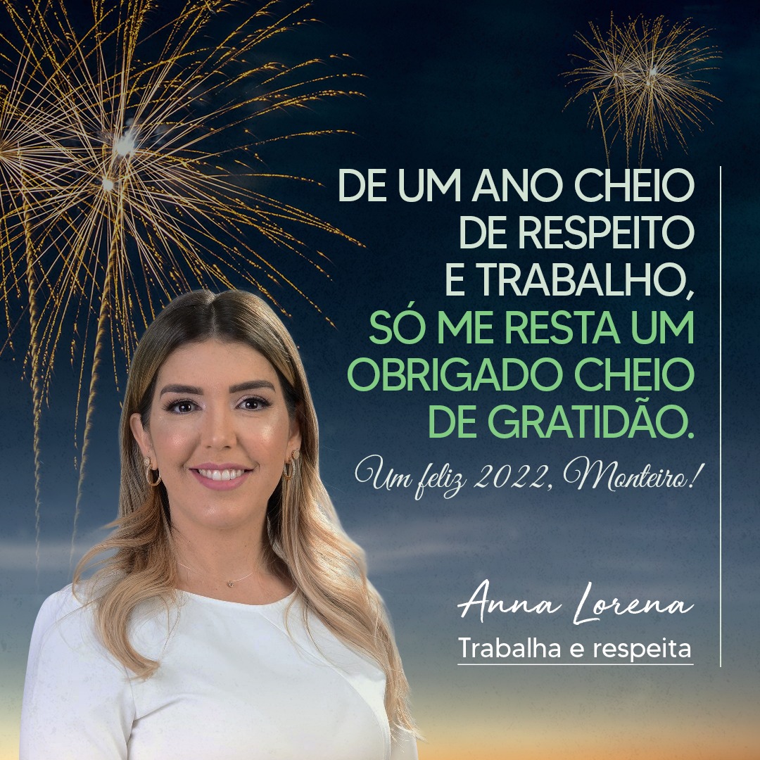 Prefeita Anna Lorena emite mensagem de Ano Novo para todos os monteirenses