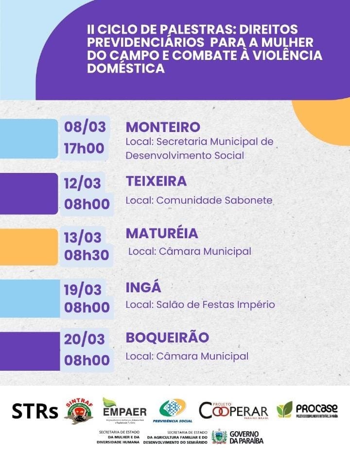 Monteiro sedia etapa do II Ciclo de Palestras com o tema: “combate à violência doméstica e sobre direitos previdenciários das mulheres camponesas”